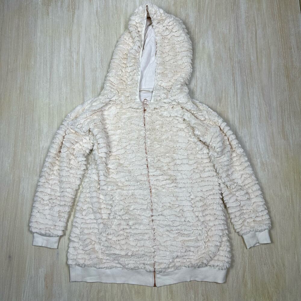 Soft Surroundings Ivory Novella Teddy Fuzzy Soft Zip Tunic Sweater Jacket XS